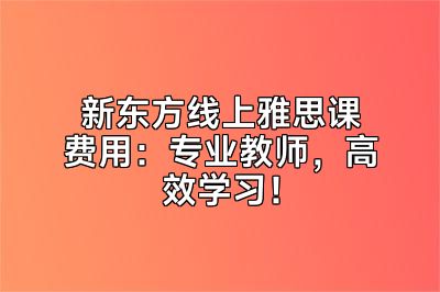 新东方线上雅思课费用：专业教师，高效学习！